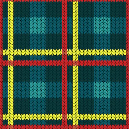 simsearch:400-08755020,k - Seamless vector pattern as a woollen Celtic tartan plaid or a knitted fabric texture in blue, yellow and red colors Stockbilder - Microstock & Abonnement, Bildnummer: 400-08753073
