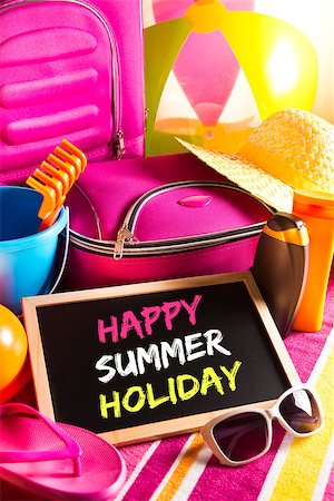 pink flip flops beach - Happy summer holidays card with colorful text on blackboard. Stock Photo - Budget Royalty-Free & Subscription, Code: 400-08753286