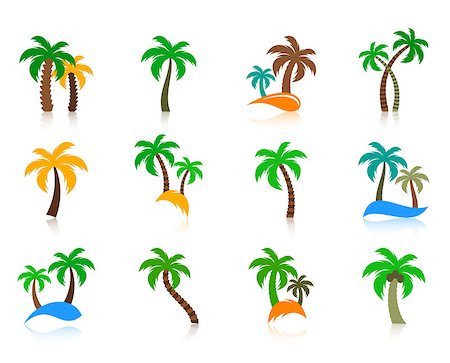 pic palm tree beach big island - Colorful vector palm tree icons collection with reflection Photographie de stock - Aubaine LD & Abonnement, Code: 400-08753577