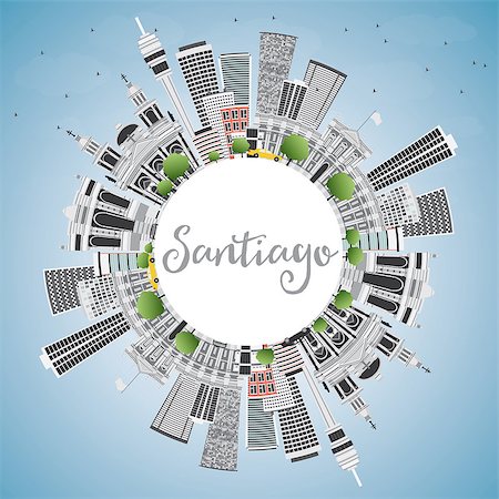 simsearch:400-08893005,k - Santiago Chile Skyline with Gray Buildings, Blue Sky and Copy Space. Vector Illustration. Business Travel and Tourism Concept with Modern Buildings. Image for Presentation Banner Placard and Web Site. Stock Photo - Budget Royalty-Free & Subscription, Code: 400-08753610