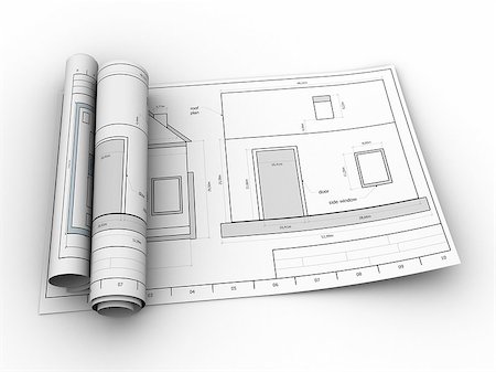 3d illustration of house blueprints, over white background Stock Photo - Budget Royalty-Free & Subscription, Code: 400-08753650