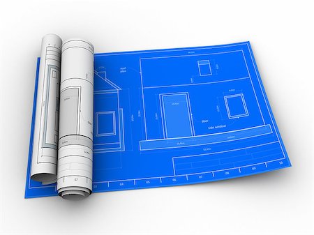 3d illustration of house blueprints, over white background Stock Photo - Budget Royalty-Free & Subscription, Code: 400-08753651