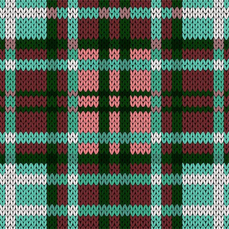 simsearch:400-08754191,k - Seamless vector pattern as a woollen Celtic tartan plaid or a knitted fabric mainly in red, green, turquoise and white colors Stockbilder - Microstock & Abonnement, Bildnummer: 400-08753740