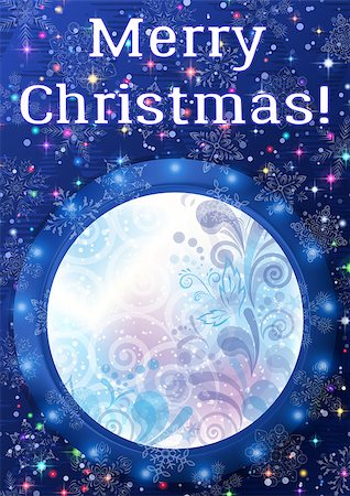 snowflakes on window - Christmas Holiday Background, Round Porthole Window on Blue Wall with Winter Abstract Floral Pattern, Magic Sparks, Light Snowflakes, Confetti and Place for Text. Eps10 Contains Transparencies. Vector Stock Photo - Budget Royalty-Free & Subscription, Code: 400-08760017