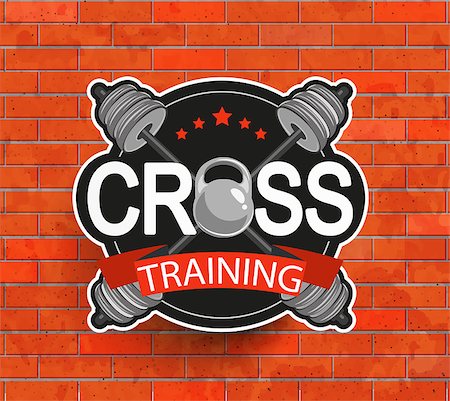 shield business - Retro styled crosstraining emblem, label, badg, logo and fitness gym designed elements for your projects, prints, cards, invitations. Sport illustration, Vector. Stock Photo - Budget Royalty-Free & Subscription, Code: 400-08760056