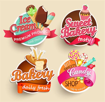 Food Label or Sticker - bakery, ice cream, candy, sweet bakery - Design Template. Vector illustration. Stock Photo - Budget Royalty-Free & Subscription, Code: 400-08760053