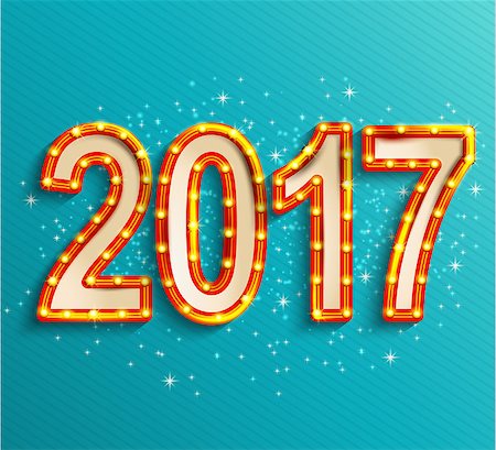 2017 Happy new year shining retro light creative design for your greetings card, flyers, invitation, posters, brochure, banners, calendar. Vector illustration. Stock Photo - Budget Royalty-Free & Subscription, Code: 400-08760069