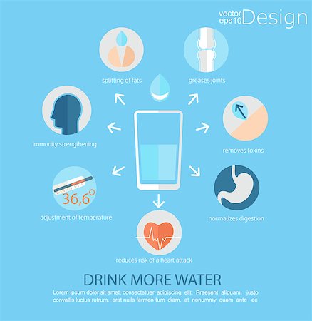 Infographic - use of water for human health, vector illustration. Stock Photo - Budget Royalty-Free & Subscription, Code: 400-08760082