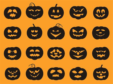 pavelav (artist) - Set of 20 dark outlines of pumpkins for Halloween with different facial expressions on a yellow background Foto de stock - Super Valor sin royalties y Suscripción, Código: 400-08774171