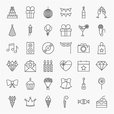 day of calendar with birthday - Birthday Line Icons Set. Vector Collection of Modern Thin Outline Party Celebration Symbols. Stock Photo - Budget Royalty-Free & Subscription, Code: 400-08774248
