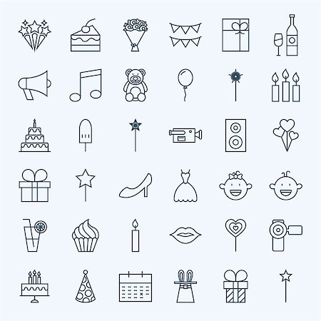 simsearch:400-08836108,k - Line Birthday Celebration Icons. Vector Collection of Modern Thin Outline Party Symbols. Foto de stock - Super Valor sin royalties y Suscripción, Código: 400-08774266