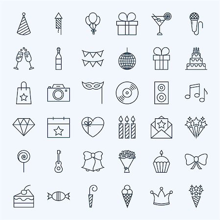 simsearch:400-08836108,k - Line Birthday Party Icons. Vector Collection of Modern Thin Outline Celebration Symbols. Foto de stock - Super Valor sin royalties y Suscripción, Código: 400-08774267