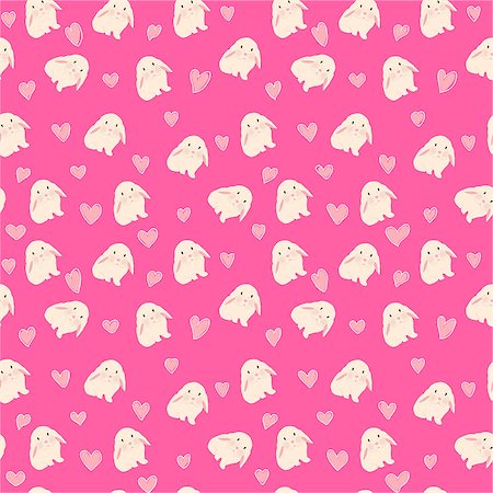 simsearch:400-08919868,k - cute rabbit and hearts illustration, seamless pattern on pink background, set for baby fashion. Foto de stock - Royalty-Free Super Valor e Assinatura, Número: 400-08774383