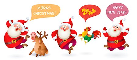 Set of Christmas Santa Claus with reindeer. Vector illustration Santa Claus set for your design. Old men characters. Christmas and New Year theme Stock Photo - Budget Royalty-Free & Subscription, Code: 400-08774492