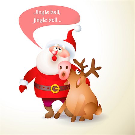 Christmas Santa Claus with reindeer singing song. Vector illustration Santa Claus for your design. Old men and reindeer characters. Christmas and New Year theme Stock Photo - Budget Royalty-Free & Subscription, Code: 400-08774572