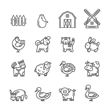 simsearch:400-07658500,k - Farm animals set.Vector black thin line farm sign,symbol isolated on a white background Stock Photo - Budget Royalty-Free & Subscription, Code: 400-08774784