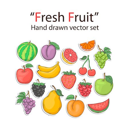 Fruit set isolated on a white background in doodle style Stock Photo - Budget Royalty-Free & Subscription, Code: 400-08774785
