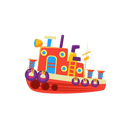 simsearch:400-08774806,k - Steamer Fishing Toy Boat Bright Color Icon In Simple Childish Style Isolated On White Background Stockbilder - Microstock & Abonnement, Bildnummer: 400-08774799
