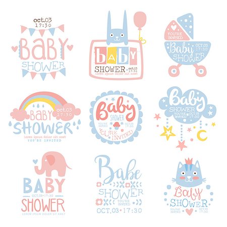 simsearch:400-08776910,k - Baby Shower Invitation Template In Pastel Colors Collection Of Designs. Calligraphic Vector Element For The Newborn Party Postcard. Stockbilder - Microstock & Abonnement, Bildnummer: 400-08774816