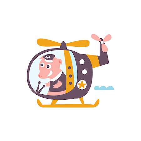 pigs fly - Pig Driving A Helicopter Stylized Fantastic Illustration Childish Simplified Funny Flat Drawing On White Background Stock Photo - Budget Royalty-Free & Subscription, Code: 400-08774836