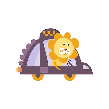 simsearch:400-08557247,k - Lion Taxi Driver Stylized Fantastic Illustration Childish Simplified Funny Flat Drawing On White Background Stock Photo - Budget Royalty-Free & Subscription, Code: 400-08774839