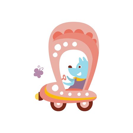 simsearch:400-08557247,k - Dog Driving Pink Car Stylized Fantastic Illustration Childish Simplified Funny Flat Drawing On White Background Stock Photo - Budget Royalty-Free & Subscription, Code: 400-08774844