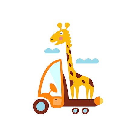funny truck transport - Giraffe On Trailer Of The Truck Stylized Fantastic Illustration Childish Simplified Funny Flat Drawing On White Background Stock Photo - Budget Royalty-Free & Subscription, Code: 400-08774845