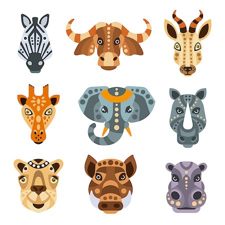 simsearch:400-04455503,k - African Animals Stylized Geometric Portrait Set Of Flat Colorful Vector Icons Isolated On White Background Stock Photo - Budget Royalty-Free & Subscription, Code: 400-08774868