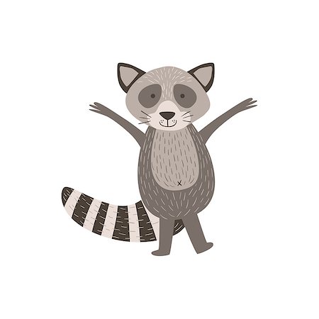 simsearch:400-08777732,k - Humanized Raccoon Greeting Stylized Cute Childish Flat Vector Drawing Isolated On White Background Stock Photo - Budget Royalty-Free & Subscription, Code: 400-08774912