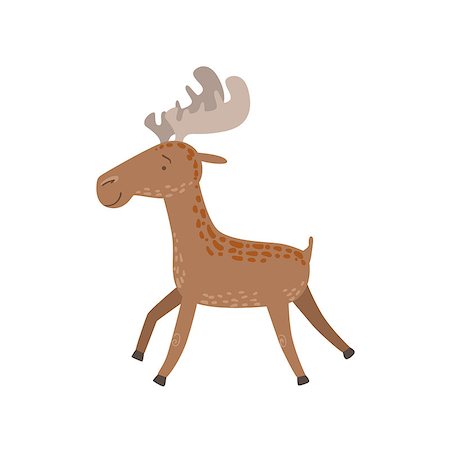 simsearch:400-08777732,k - Brown Spotted Moose Running Stylized Cute Childish Flat Vector Drawing Isolated On White Background Stock Photo - Budget Royalty-Free & Subscription, Code: 400-08774913