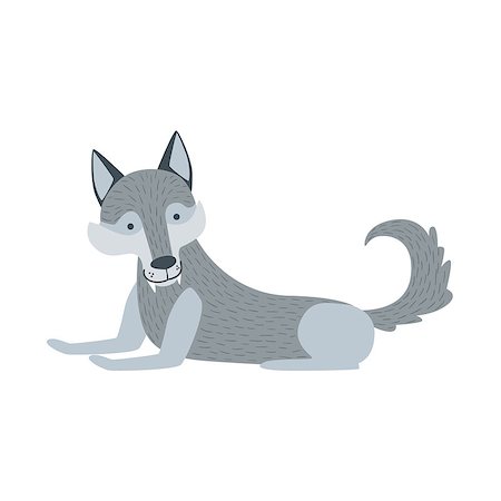 simsearch:400-08777732,k - Grey Wolf With Fangs Laying Down Stylized Cute Childish Flat Vector Drawing Isolated On White Background Stock Photo - Budget Royalty-Free & Subscription, Code: 400-08774924