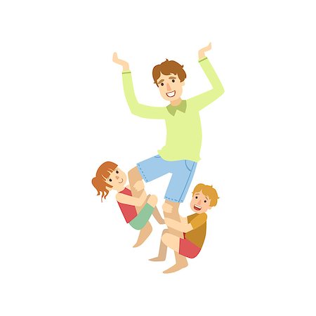funny cartoons father and daughter - Father Trying To Shake Off The Kids Hanging On His Legs Simple Childish Flat Colorful Illustration On White Background Stock Photo - Budget Royalty-Free & Subscription, Code: 400-08774929