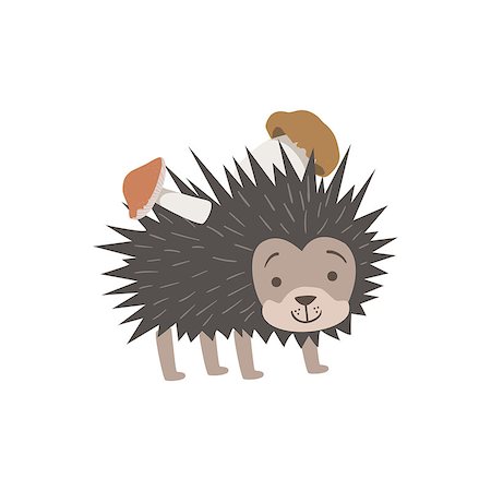 simsearch:400-08777732,k - Hedgehog Carrying Two Mushrooms On The Back Stylized Cute Childish Flat Vector Drawing Isolated On White Background Stock Photo - Budget Royalty-Free & Subscription, Code: 400-08774922