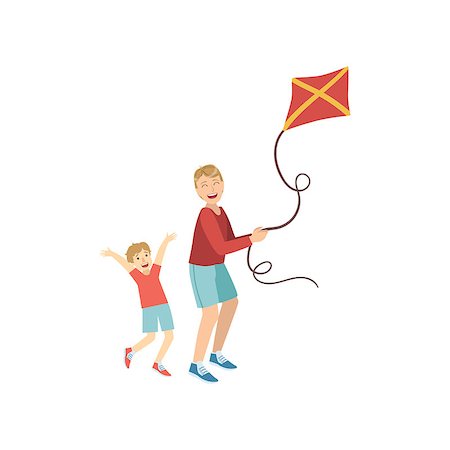simsearch:400-04221909,k - Father And Son Flying The Kite Simple Childish Flat Colorful Illustration On White Background Stock Photo - Budget Royalty-Free & Subscription, Code: 400-08774935