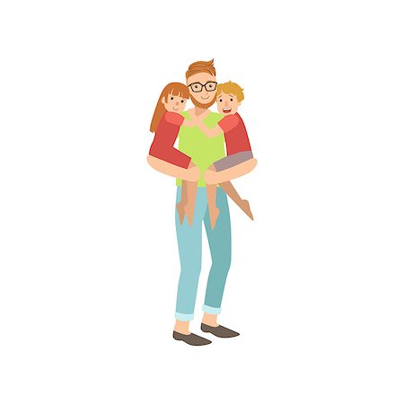 drawing of girl and boy holding hands - Dad Holding Twin Kids On His Hands Simple Childish Flat Colorful Illustration On White Background Stock Photo - Budget Royalty-Free & Subscription, Code: 400-08774937