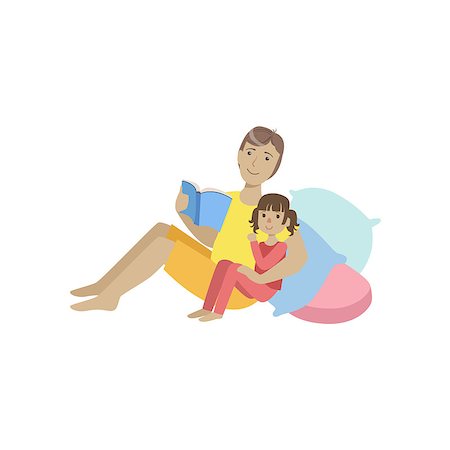 funny cartoons father and daughter - Father Reading A Bedtime Story To His Daughter Simple Childish Flat Colorful Illustration On White Background Stock Photo - Budget Royalty-Free & Subscription, Code: 400-08774931