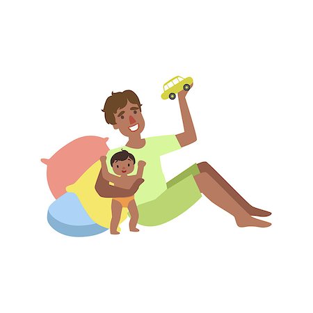 simsearch:400-08835171,k - Dad Plays With Baby With Toy Car Simple Childish Flat Colorful Illustration On White Background Photographie de stock - Aubaine LD & Abonnement, Code: 400-08774932