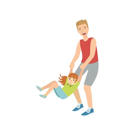 funny cartoons father and daughter - Dad Spinning His Daughter Holding Her Wrists Simple Childish Flat Colorful Illustration On White Background Stock Photo - Budget Royalty-Free & Subscription, Code: 400-08774941