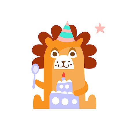 simsearch:400-08651005,k - Lion With Party Attributes Girly Stylized Funky Sticker. Funny Colorful Flat Vector Illustration For Kids On White Background Stock Photo - Budget Royalty-Free & Subscription, Code: 400-08774959