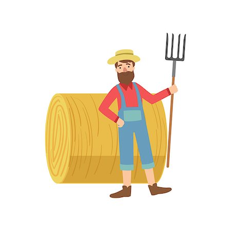 simsearch:400-05699386,k - Farmer With The Beard With Hay Stack Roll Simple Childish Flat Colorful Illustration On White Background Foto de stock - Royalty-Free Super Valor e Assinatura, Número: 400-08774965
