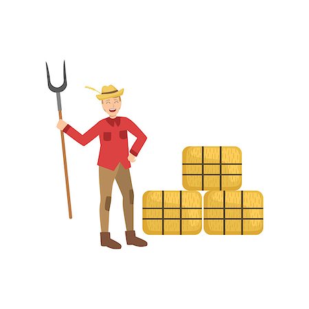 simsearch:400-05699386,k - Guy With Farm Fork And Three Hay Stacks Simple Childish Flat Colorful Illustration On White Background Foto de stock - Royalty-Free Super Valor e Assinatura, Número: 400-08774970