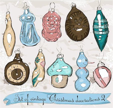 simsearch:400-08712804,k - Set of real vintage Christmas decorations 2. Vector illustration EPS8 Stock Photo - Budget Royalty-Free & Subscription, Code: 400-08775109