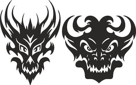 symmetry in animal faces - Set of aggressive symmetrical tribal monster head tattoo sketches Stock Photo - Budget Royalty-Free & Subscription, Code: 400-08775177