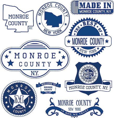 Monroe county, New York. Set of generic stamps and signs including Monroe county map and seal elements. Stock Photo - Budget Royalty-Free & Subscription, Code: 400-08775180