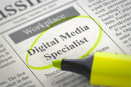 digital experience - Digital Media Specialist - Vacancy in Newspaper, Circled with a Yellow Marker. Blurred Image. Selective focus. Job Search Concept. 3D. Stock Photo - Budget Royalty-Free & Subscription, Code: 400-08775275