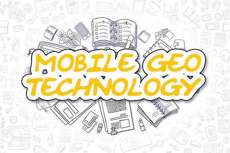 simsearch:400-07425839,k - Doodle Illustration of Mobile Geo Technology, Surrounded by Stationery. Business Concept for Web Banners, Printed Materials. Foto de stock - Royalty-Free Super Valor e Assinatura, Número: 400-08775296