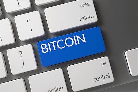 Bitcoin Concept White Keyboard with Bitcoin on Blue Enter Key Background, Selected Focus. 3D Render. Stock Photo - Budget Royalty-Free & Subscription, Code: 400-08775326