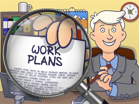 simsearch:400-09010206,k - Work Plans. Businessman Showing a Concept on Paper through Lens. Colored Modern Line Illustration in Doodle Style. Foto de stock - Super Valor sin royalties y Suscripción, Código: 400-08775327