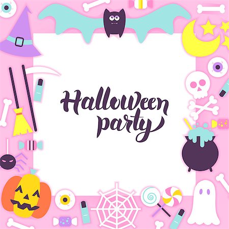 Halloween Party Paper Concept. Vector Illustration Flat Style Scary Holiday Concept with Lettering. Stock Photo - Budget Royalty-Free & Subscription, Code: 400-08775673