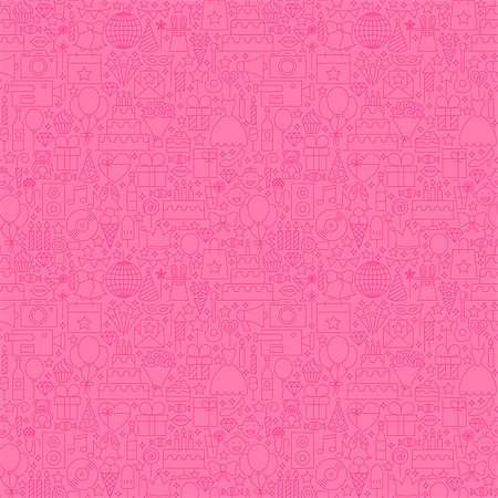 simsearch:400-08836108,k - Pink Line Birthday Seamless Pattern. Vector Illustration of Outline Tile Background. Celebration Event. Foto de stock - Super Valor sin royalties y Suscripción, Código: 400-08775698